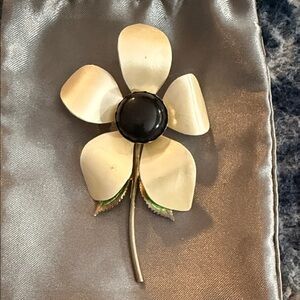 Vintage Black and Cream Flower Brooch